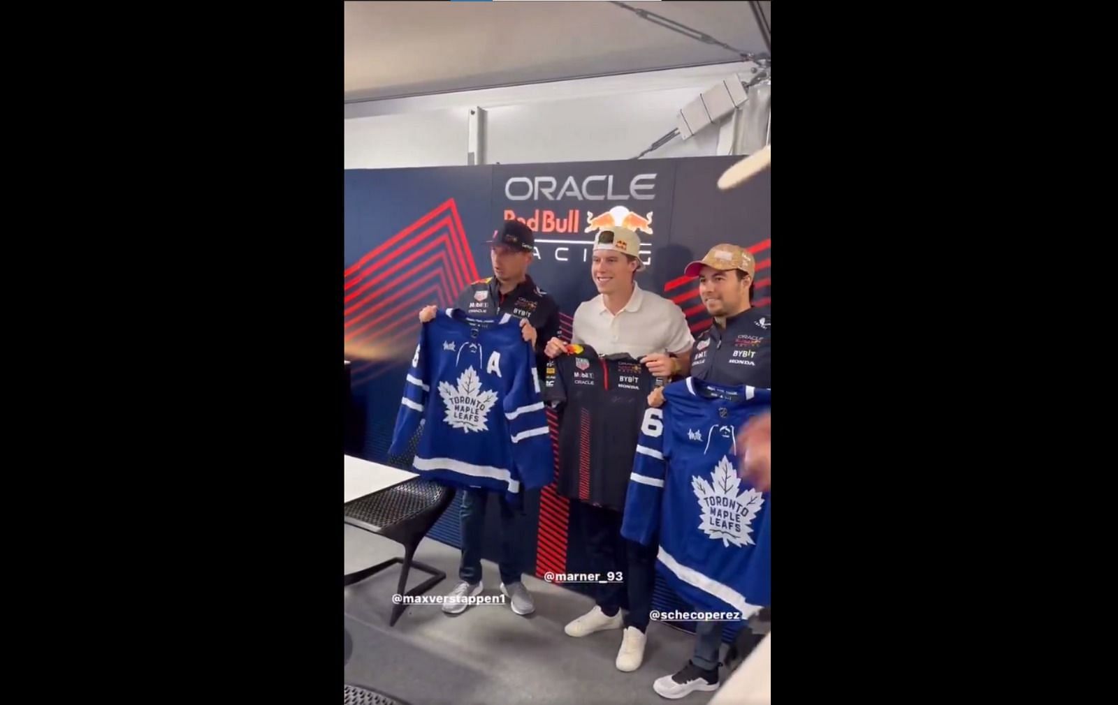 Mitch Marner swaps Toronto Maple Leafs jersey with F1 Redbull