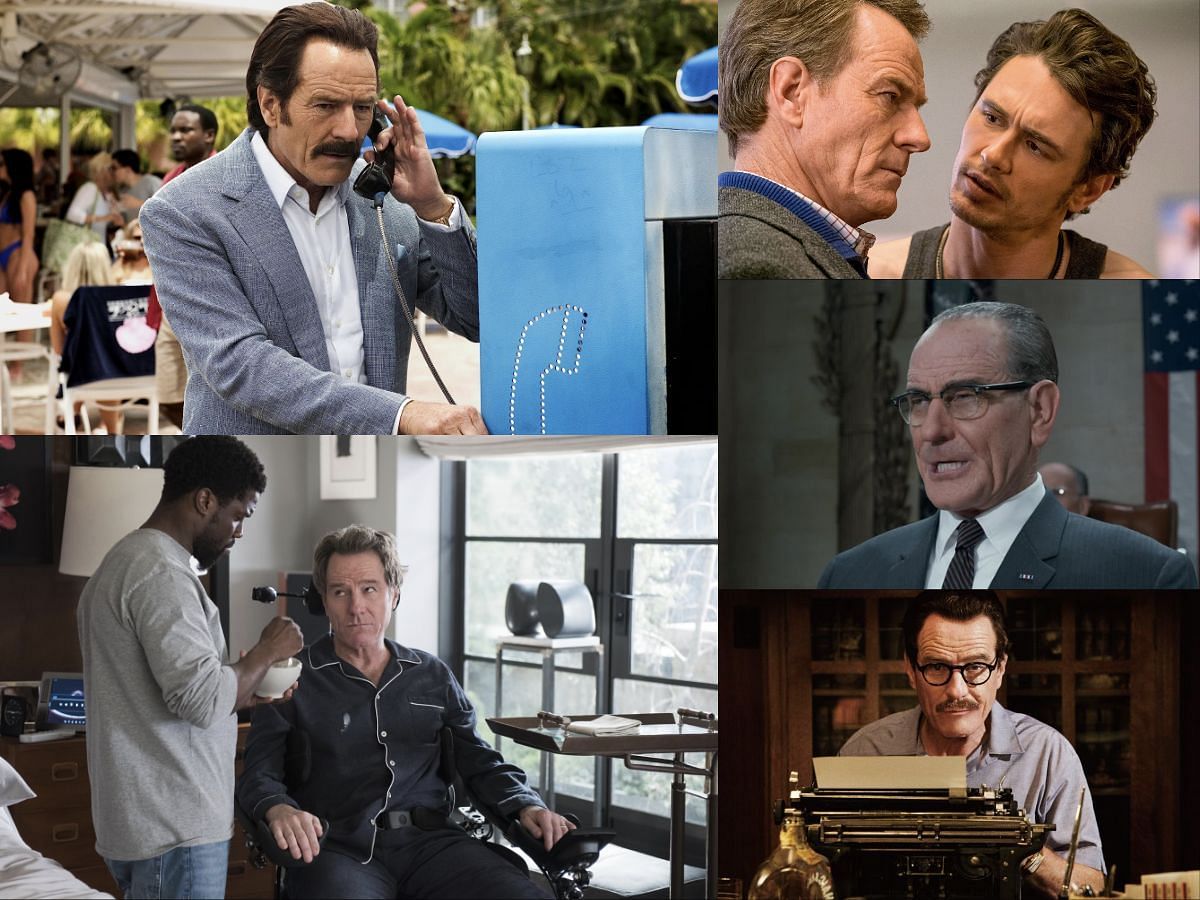 Collage of scenes from Bryan Cranston movies (images via IMDB)