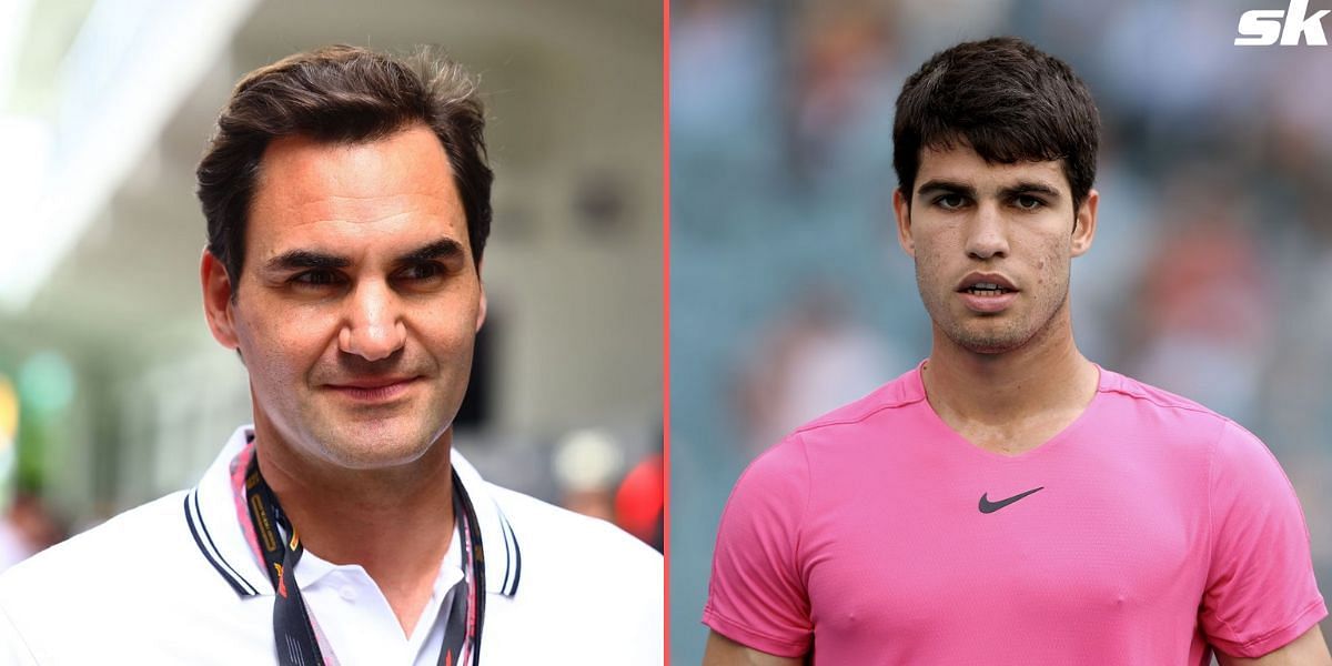 Roger Federer (L) and Carlos Alcaraz (R)