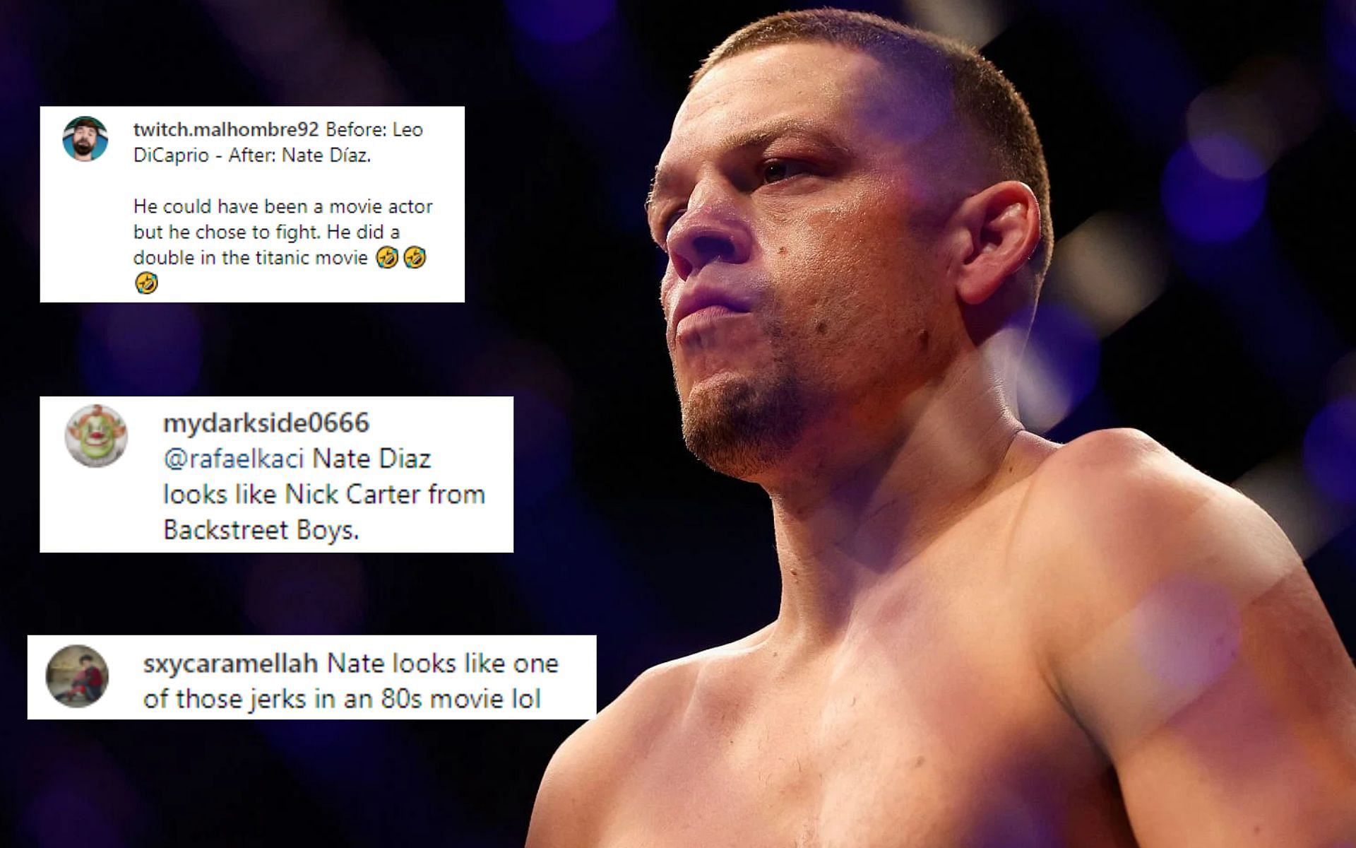 Nate Diaz and Instagram comments from @mmapack and @mmauncensored_ post