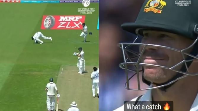 [Watch] KS Bharat takes a stunning catch behind the stumps to dismiss David Warner in WTC final 2023