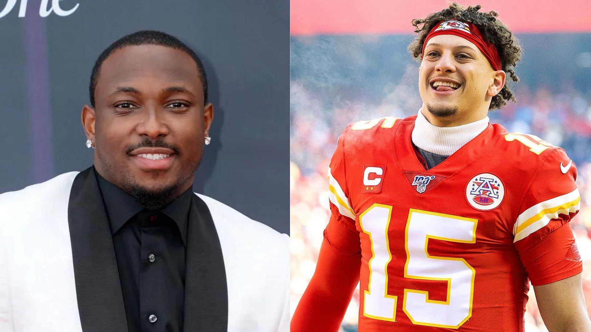 Fox Sports analyst LeSean McCoy (L) caught up in fake tweet about Patrick Mahomes (L) and his Chiefs teammate