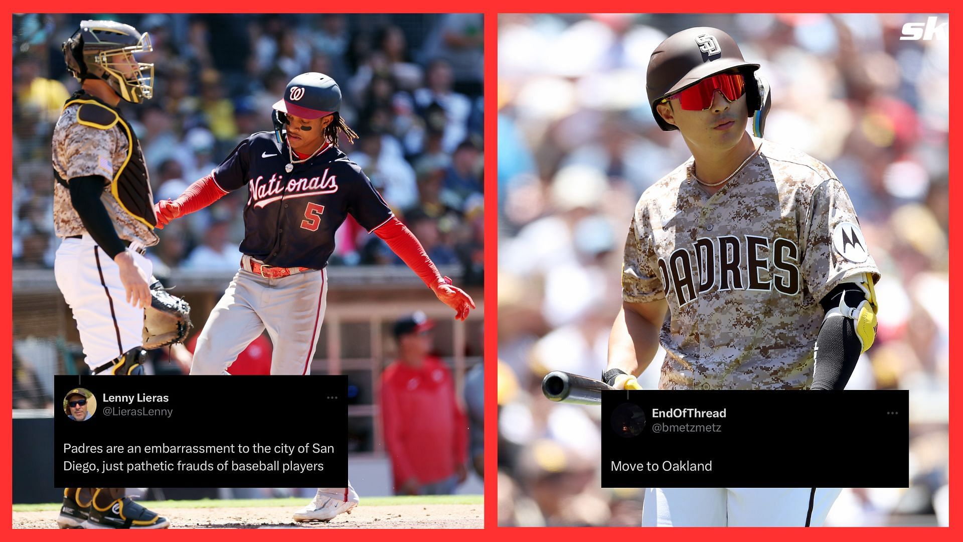 Ha-Seong Kim of the San Diego Padres reacts after striking out during a game against the Washington Nationals