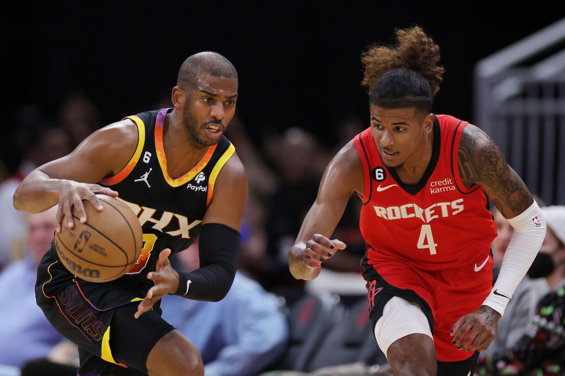 Phoenix Suns star point guard Chris Paul and Houston Rockets rising star shooting guard Jalen Green