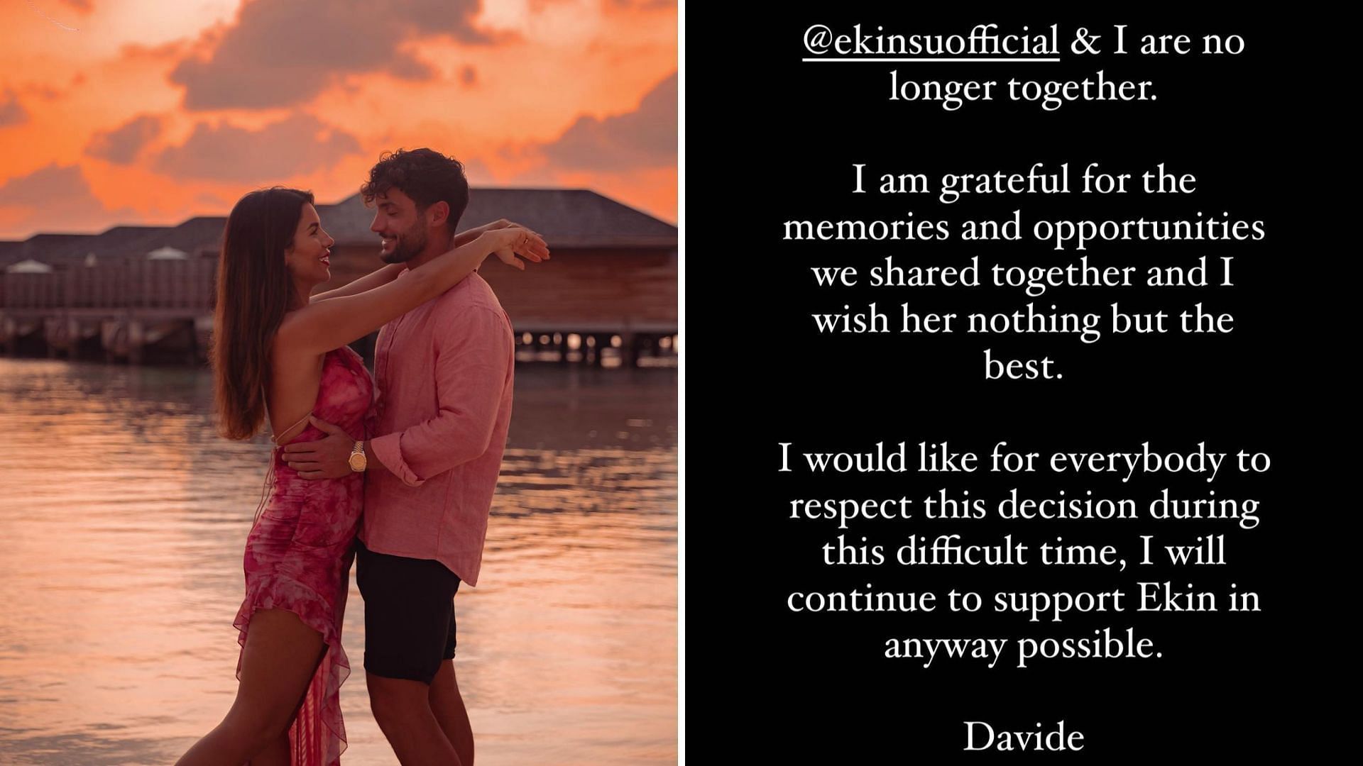 Love Island UK star Davide announces breakup with Ekin-su (Image via @davidesancli/Instagram)