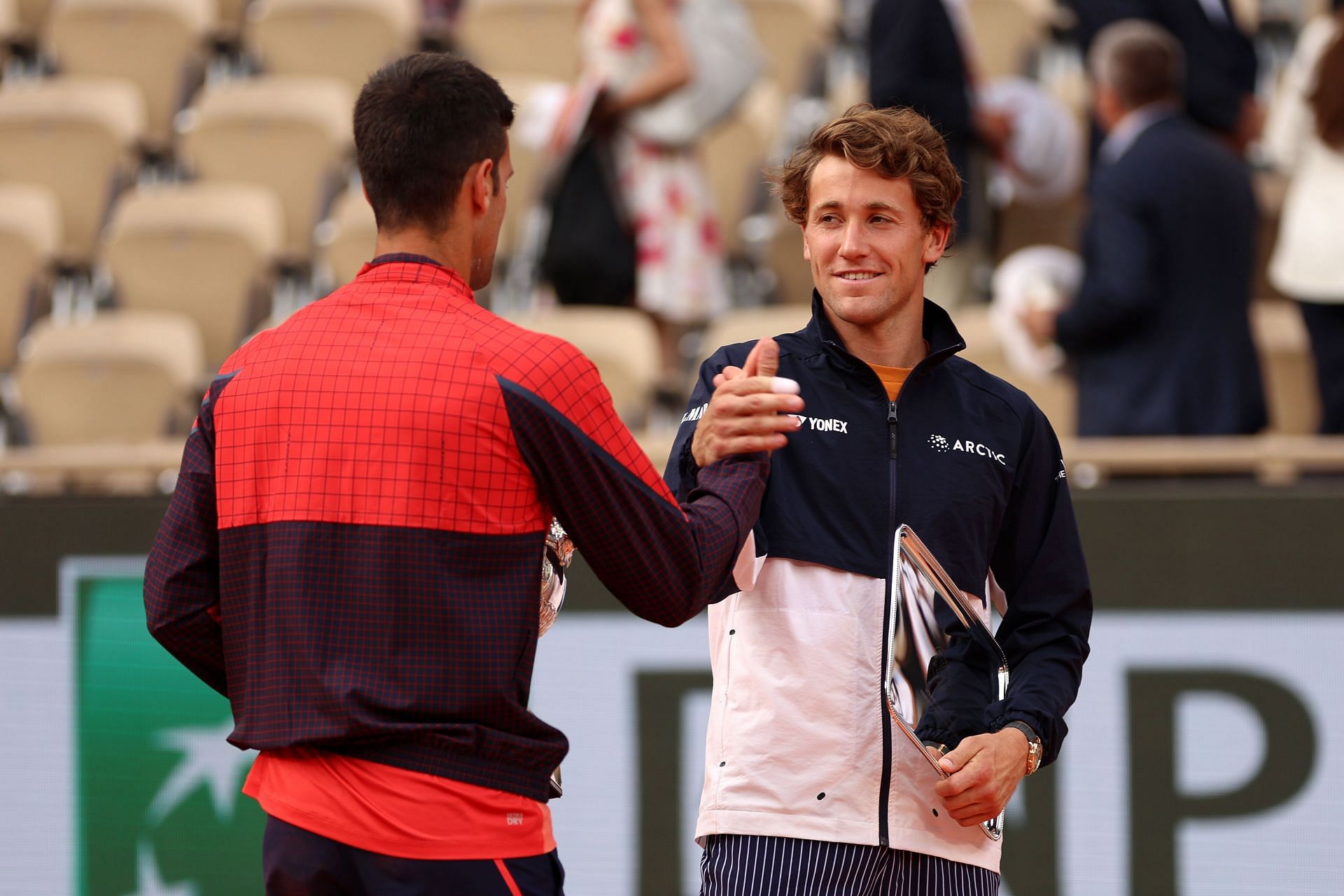 Novak Djokovic and Casper Ruud at the 2023 French Open