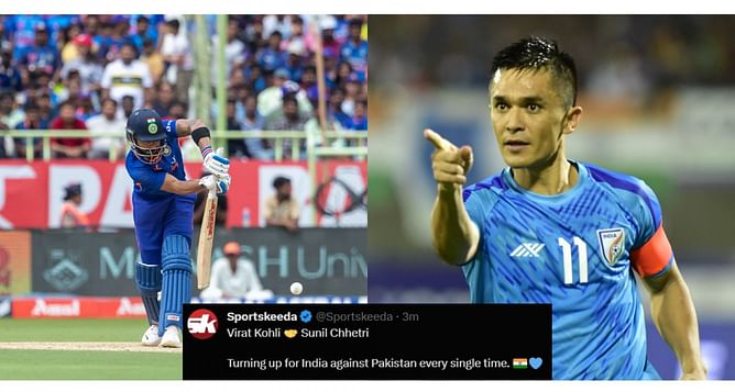"Kohli and Chhetri love performing against Pakistan" - Fans draw parallels between Indian stalwarts after Sunil's hattrick in SAFF Championship