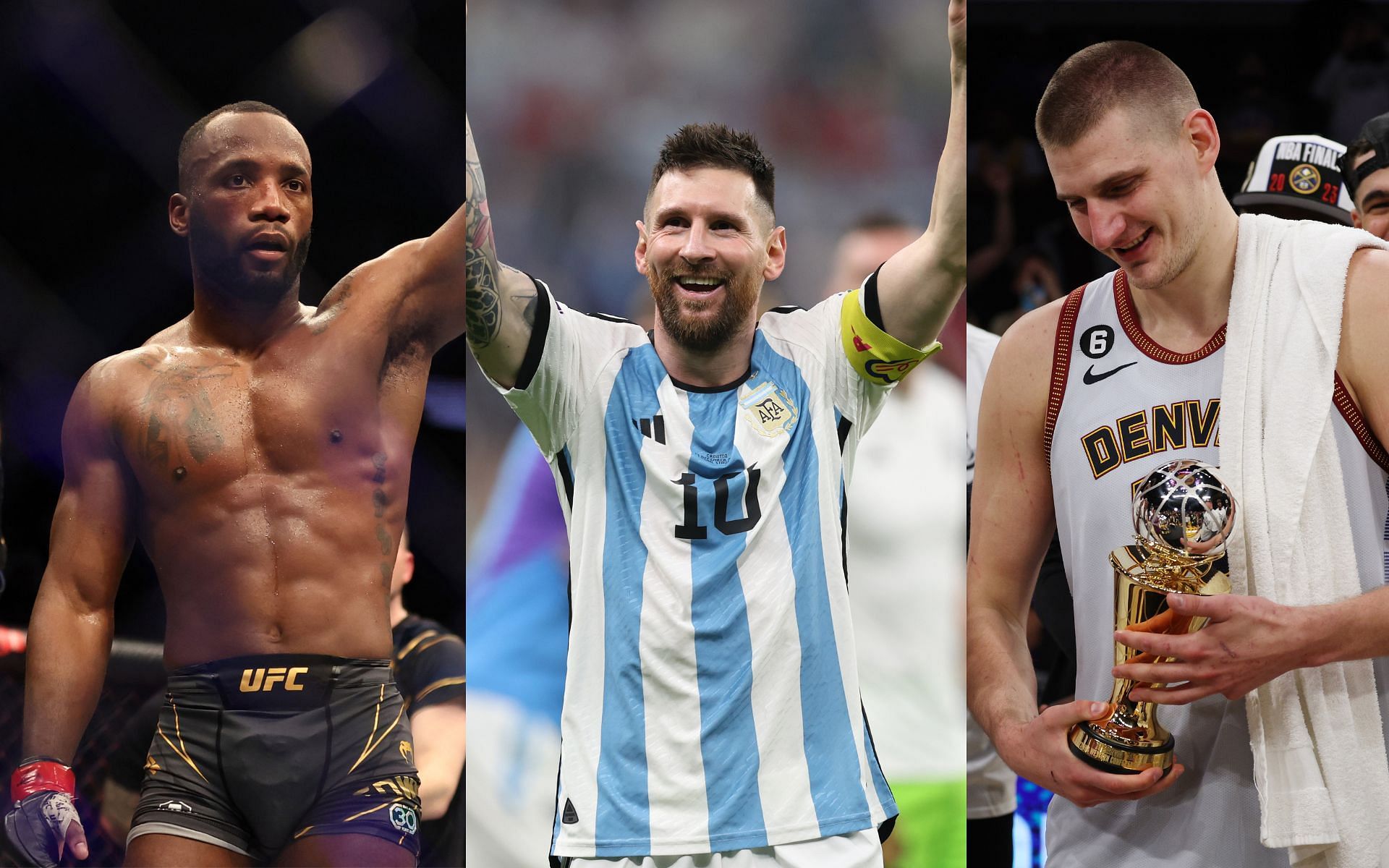 Leon Edwards (left), Lionel Messi (center), and Nikola Jokic (right) (Image credits Getty Images)