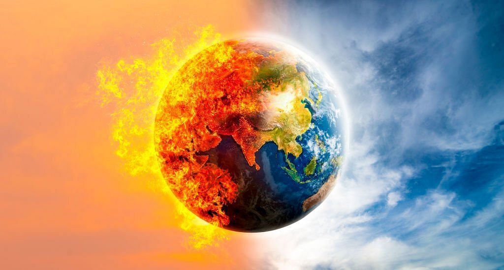 Concept illustration Global warming and climate change around the world is about to be burned by human hands