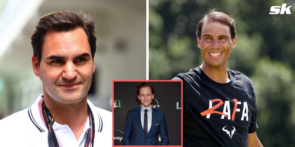 Roger Federer (L), Rafael Nadal (R) and Tom Hiddleston (Inset)