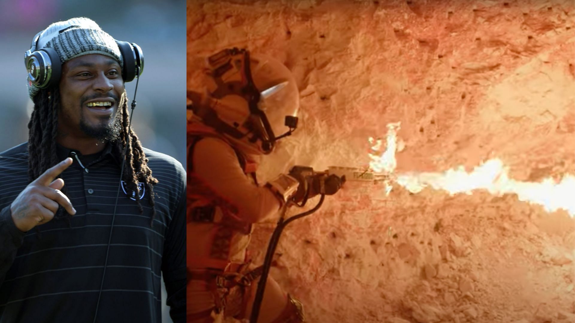 Former NFL RB Marshawn Lynch taking out fungus on the Fox show &quot;Stars on Mars&quot; 