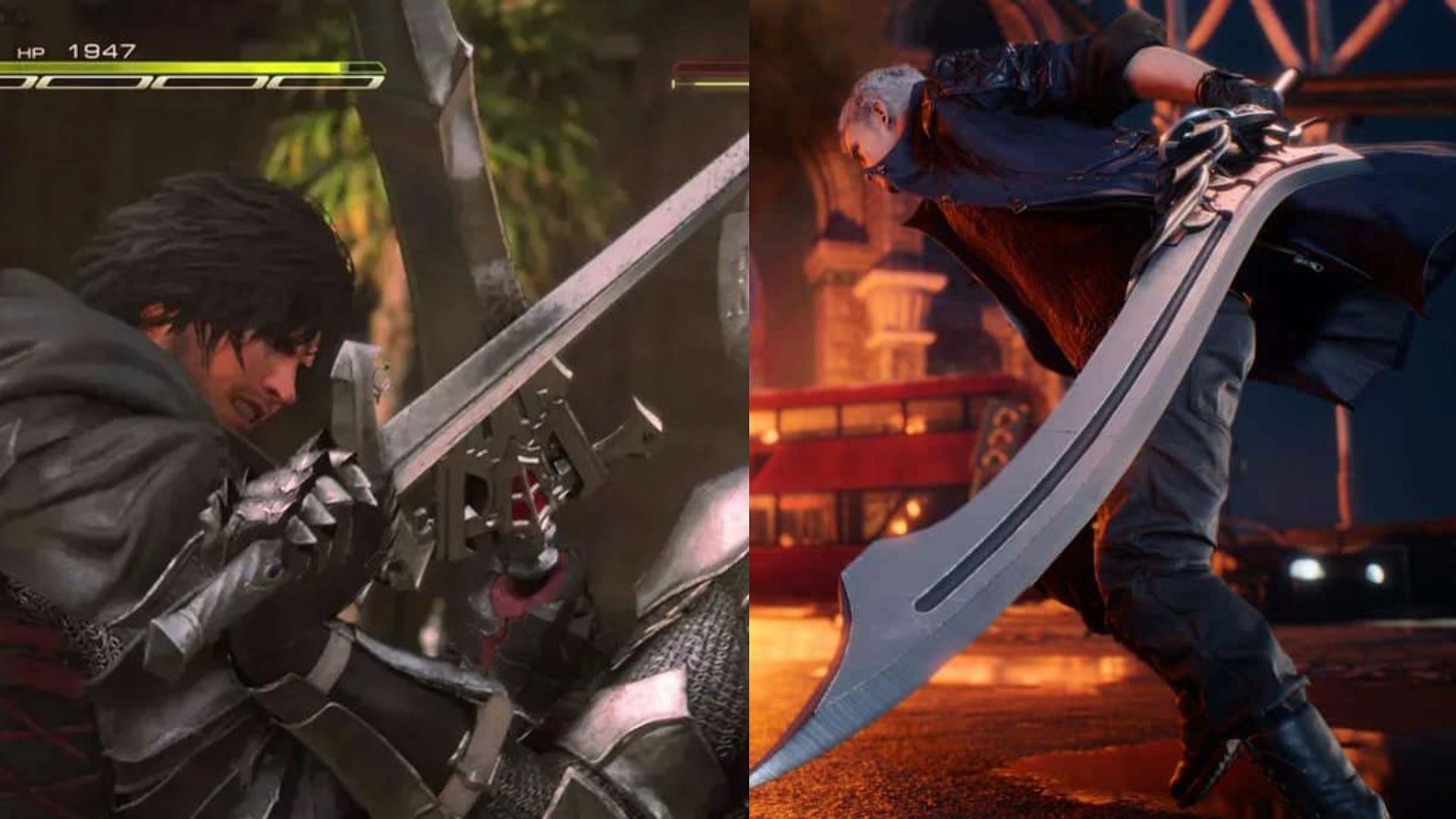 Clive and Dante with showing their sword fight (Image via Capcom and Square Enix)