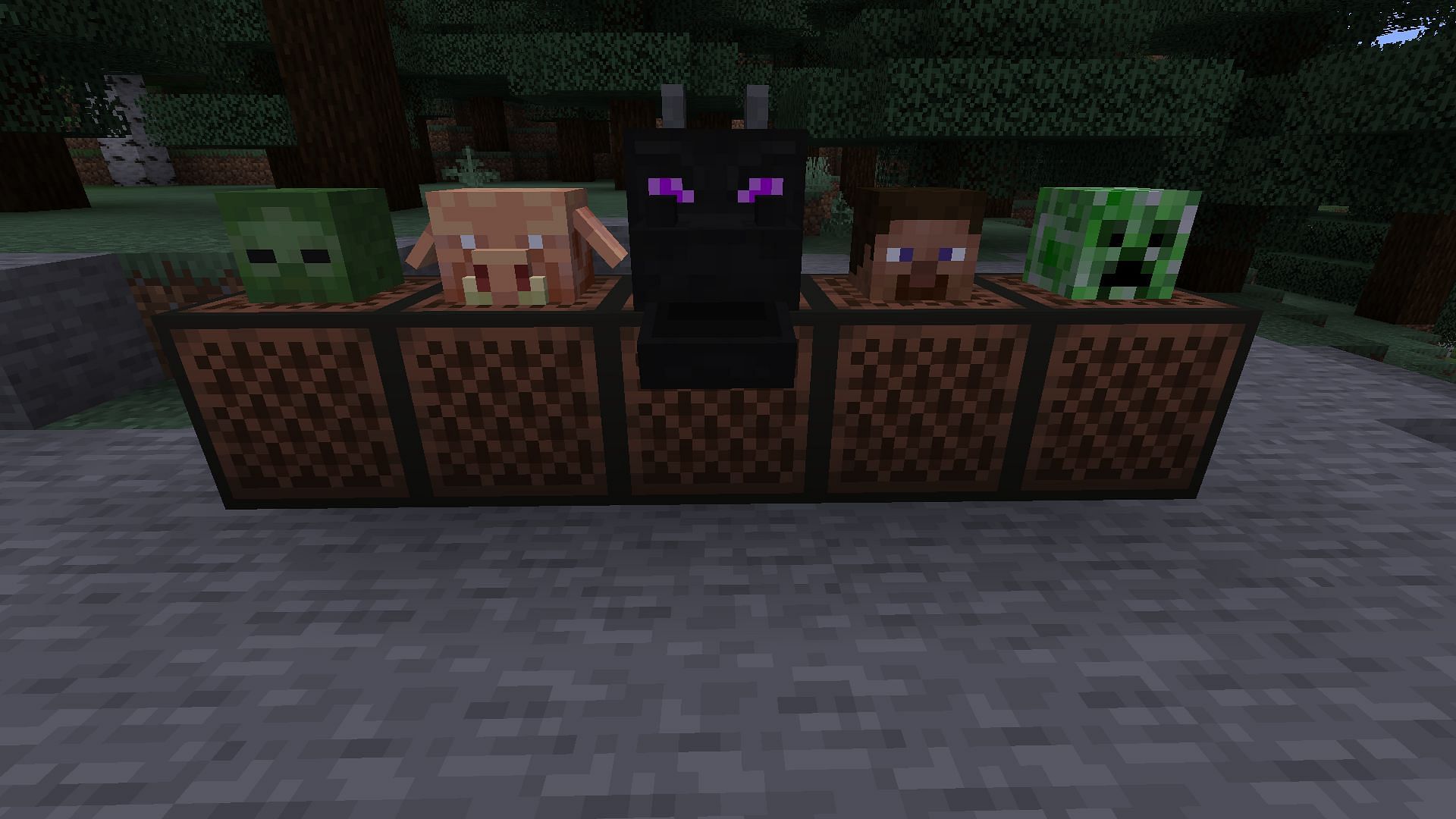 The addition of piglin heads in Minecraft 1.20 has increased the number of available mob heads (Image via Mojang)