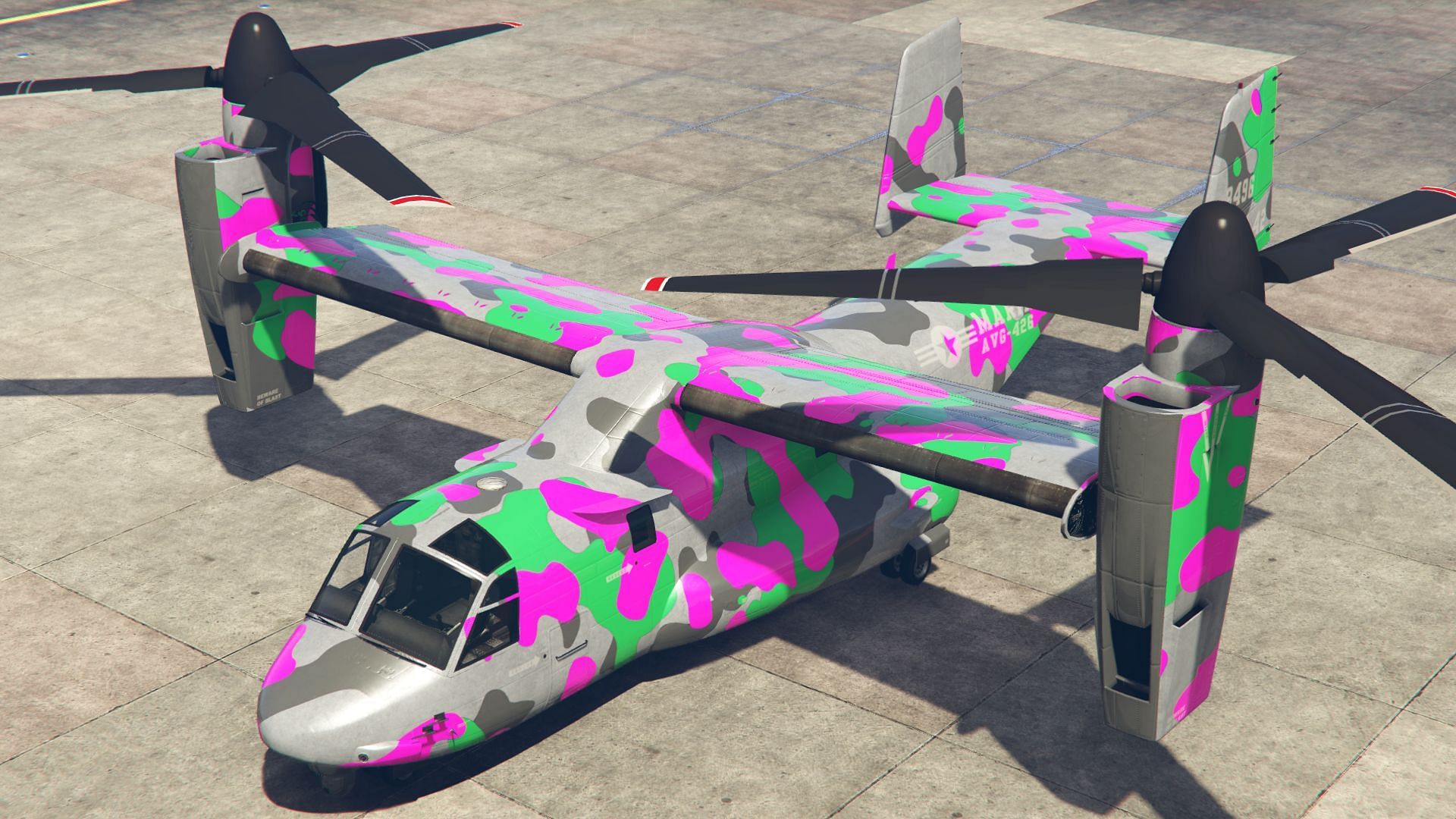 The plane with its new Pink &amp; Green Camo livery (Image via Rockstar Games)