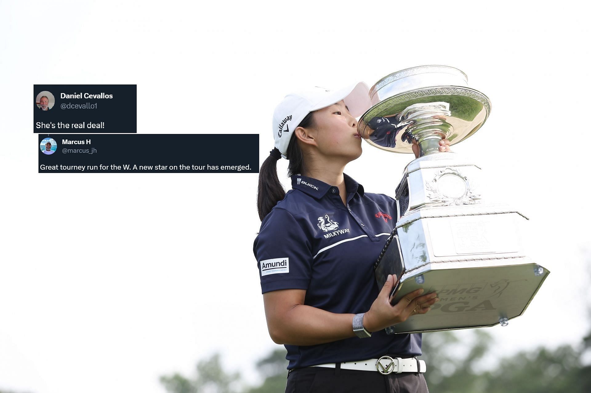 Ruoning Yin kisses the trophy after winning the KPMG Women