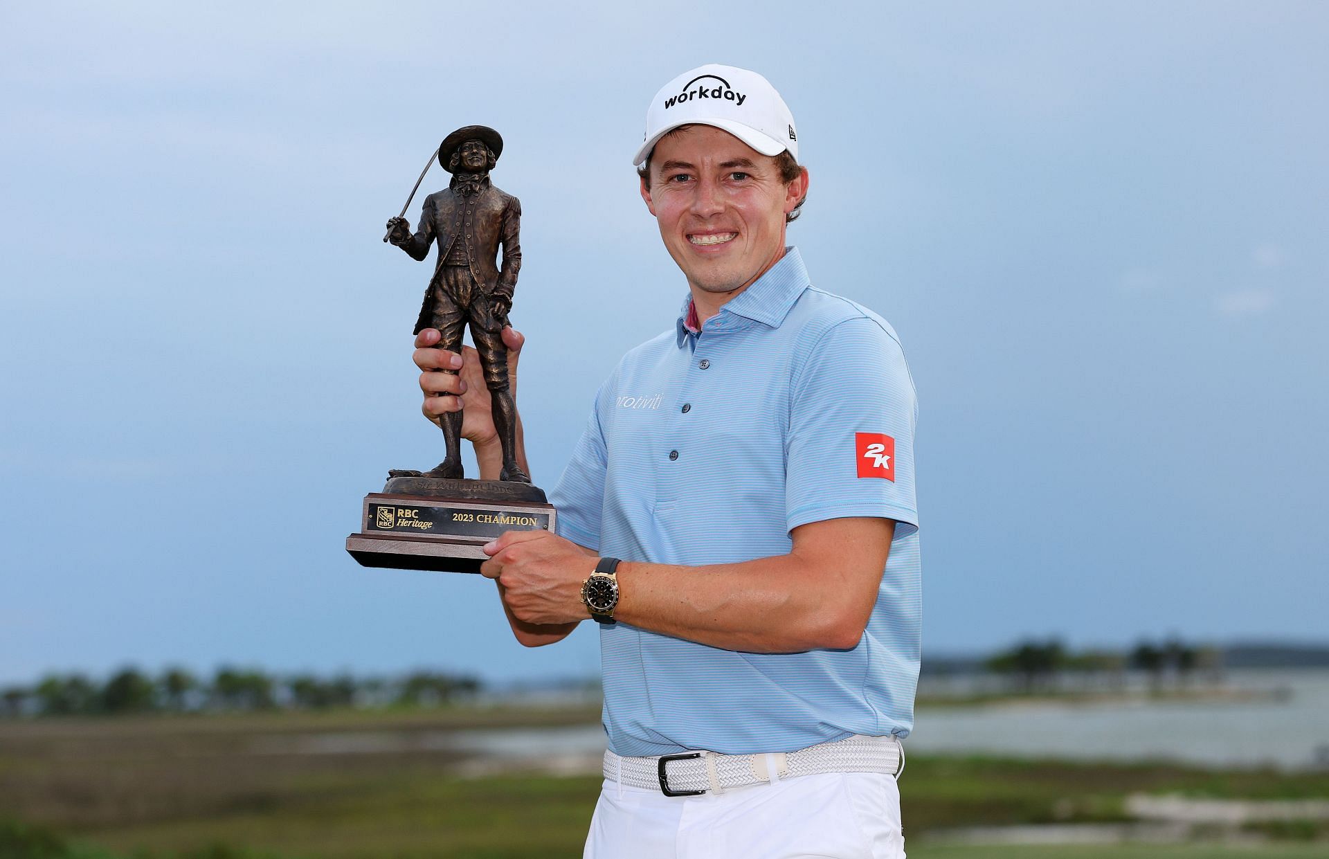 Fitzpatrick with the 2023 RBC Heritage Trophy (via Getty Images)