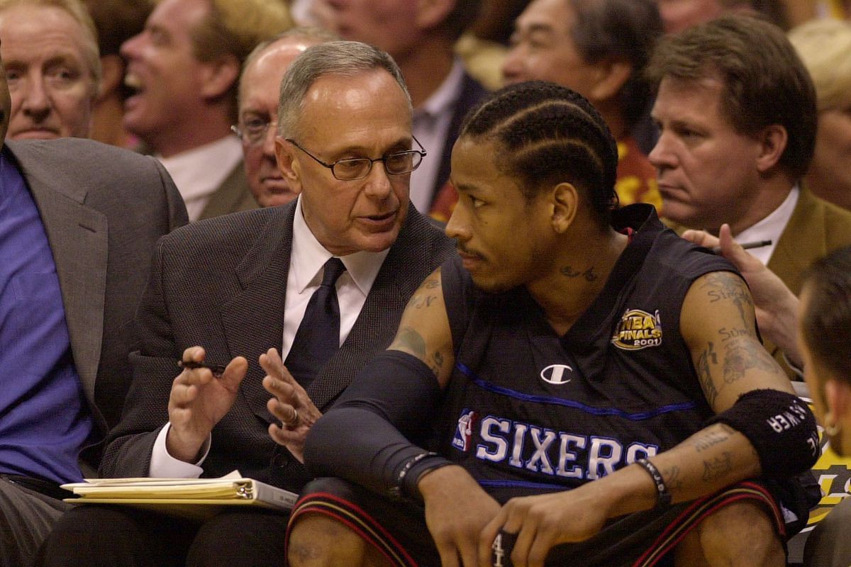Former Philadelphia 76ers coach Larry Brown and Sixers legend Allen Iverson
