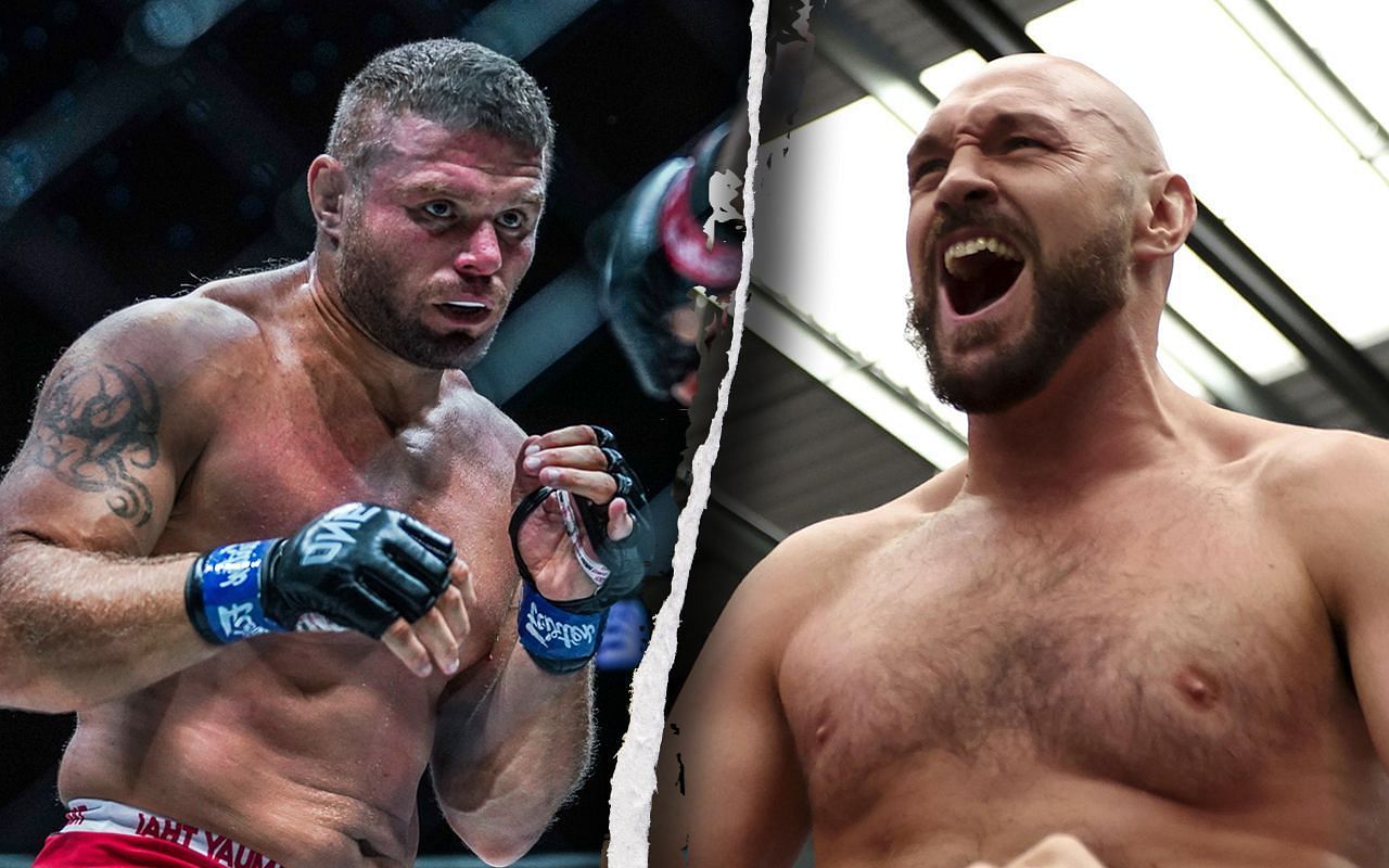 Anatoly Malykhin (left) and Tyson Fury (right).