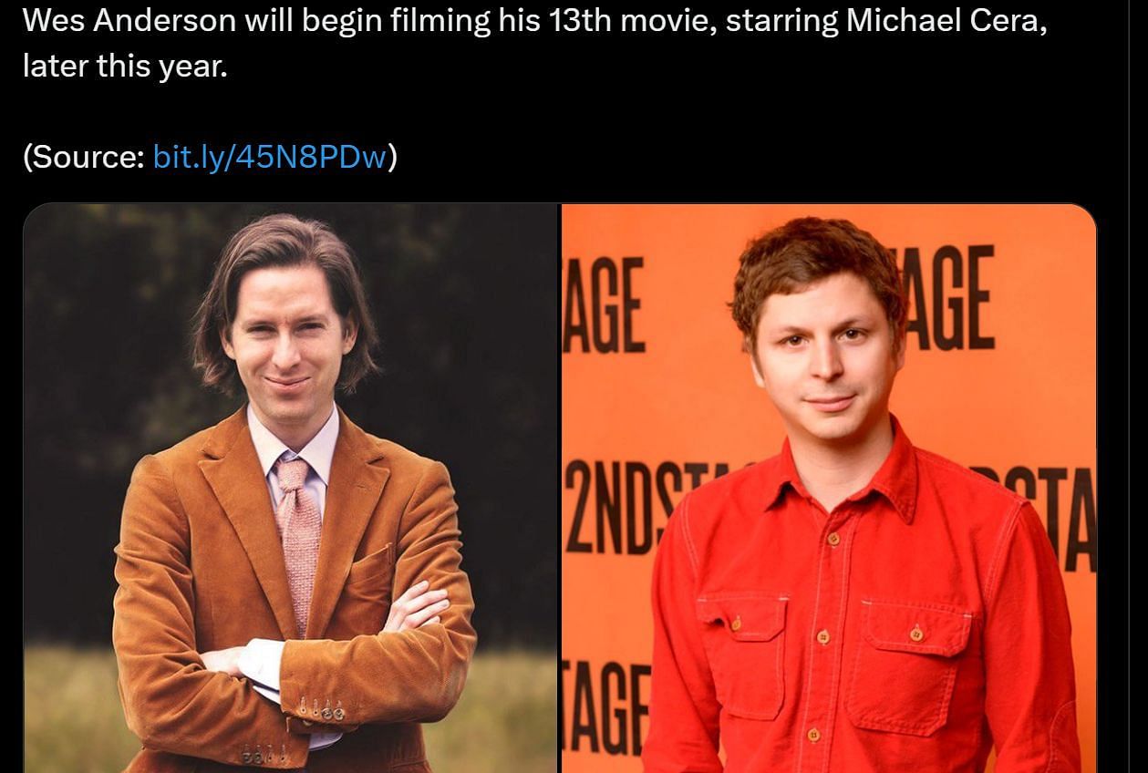  Discussing Film&#039;s post about Michael Cera&#039;s casting in Anderson&#039;s upcoming film (Image via Twitter)