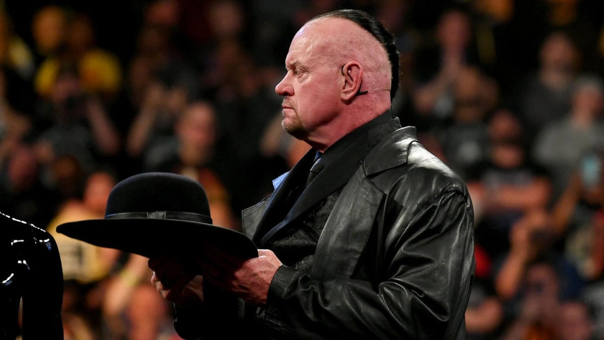 Retired WWE icon The Undertaker during his Hall of Fame induction.