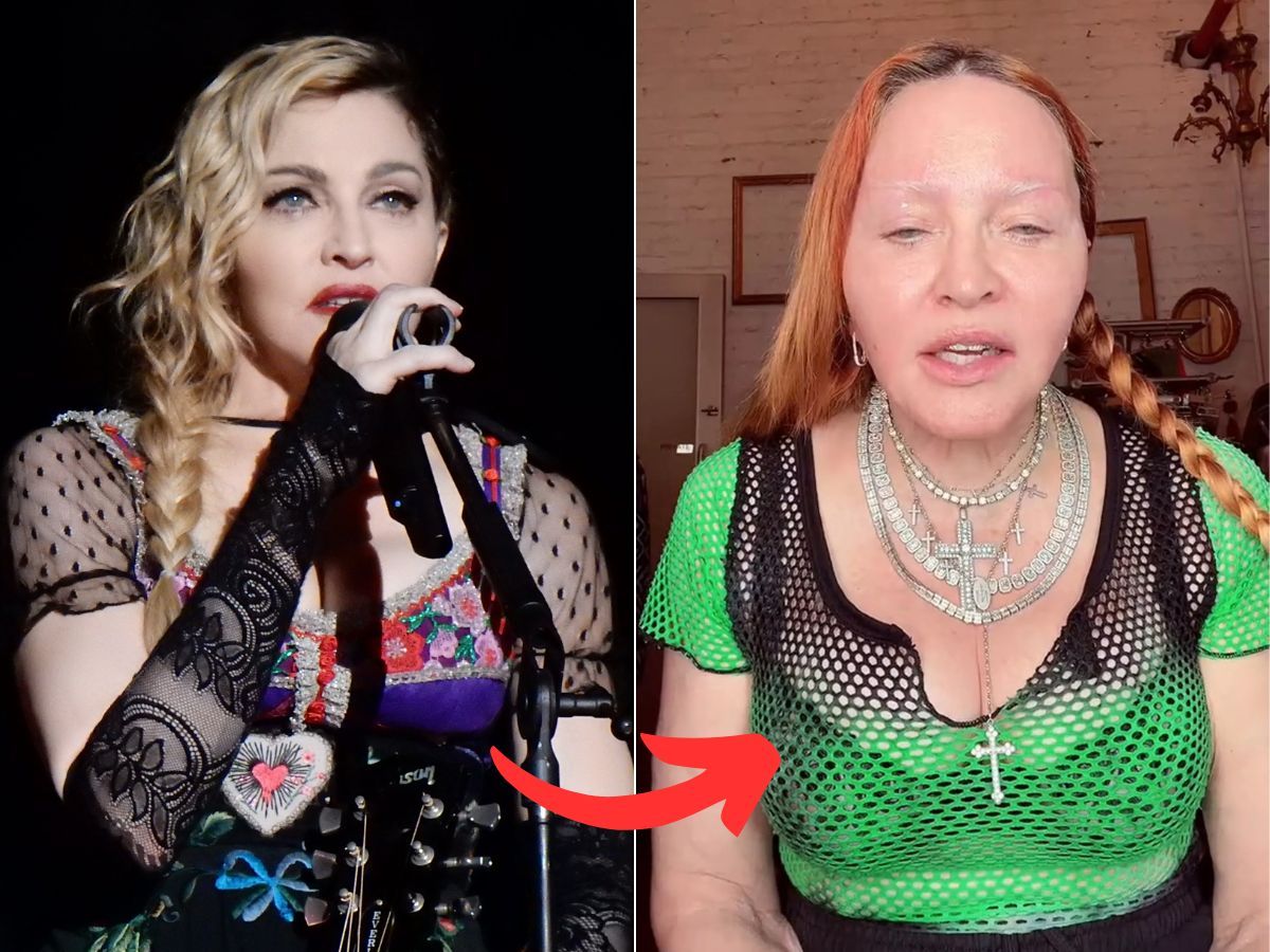 Stills of Madonna before (left) and after (right) makeup look (Images Via Getty Images)