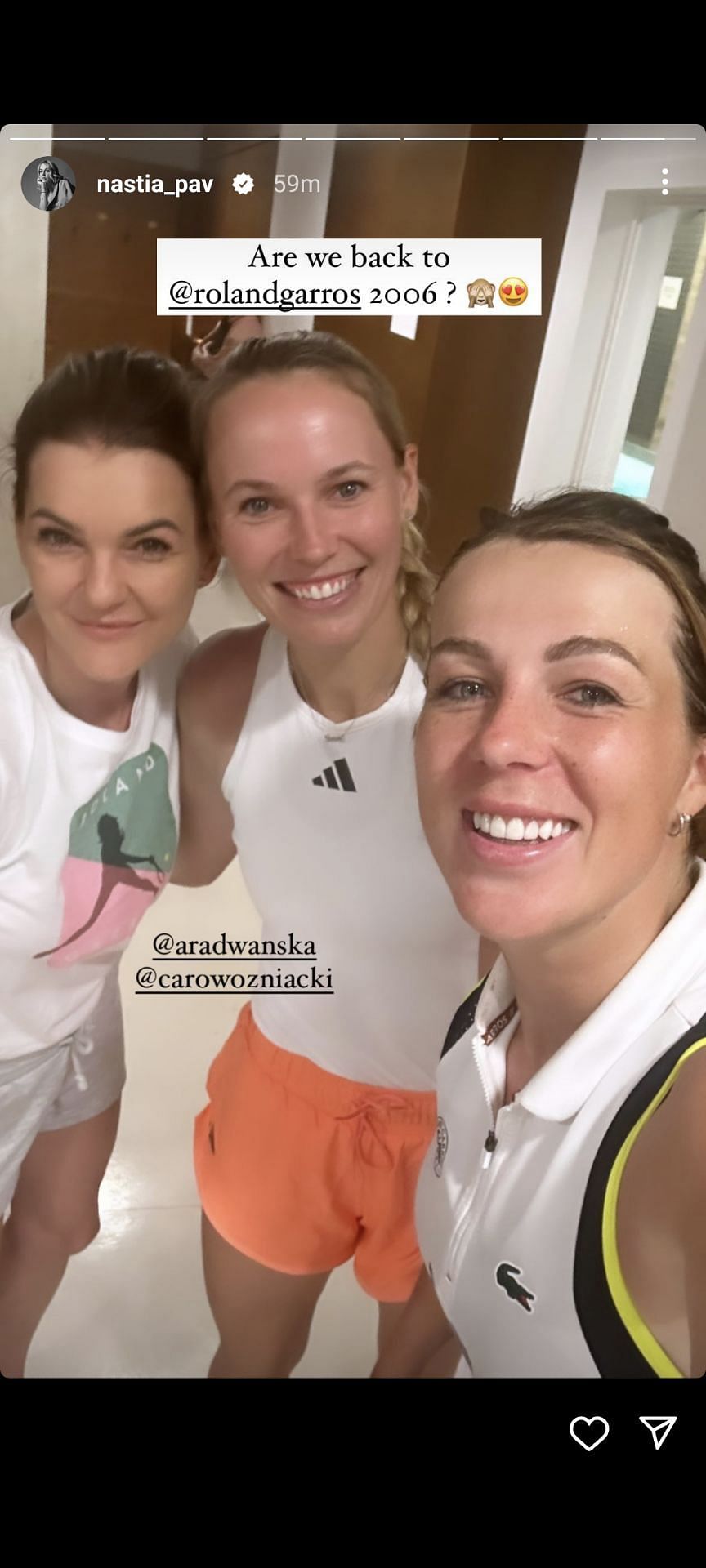 Anastasia Pavlyuchenkova, Caroline Wozniacki and Agnieszka Radwanska at the 2023 French Open