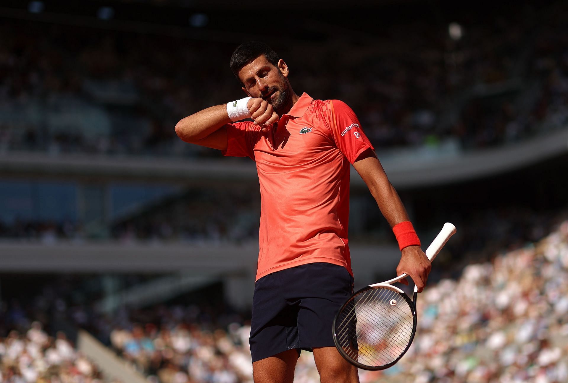 Novak Djokovic in action during the third round of the 2023 French Open