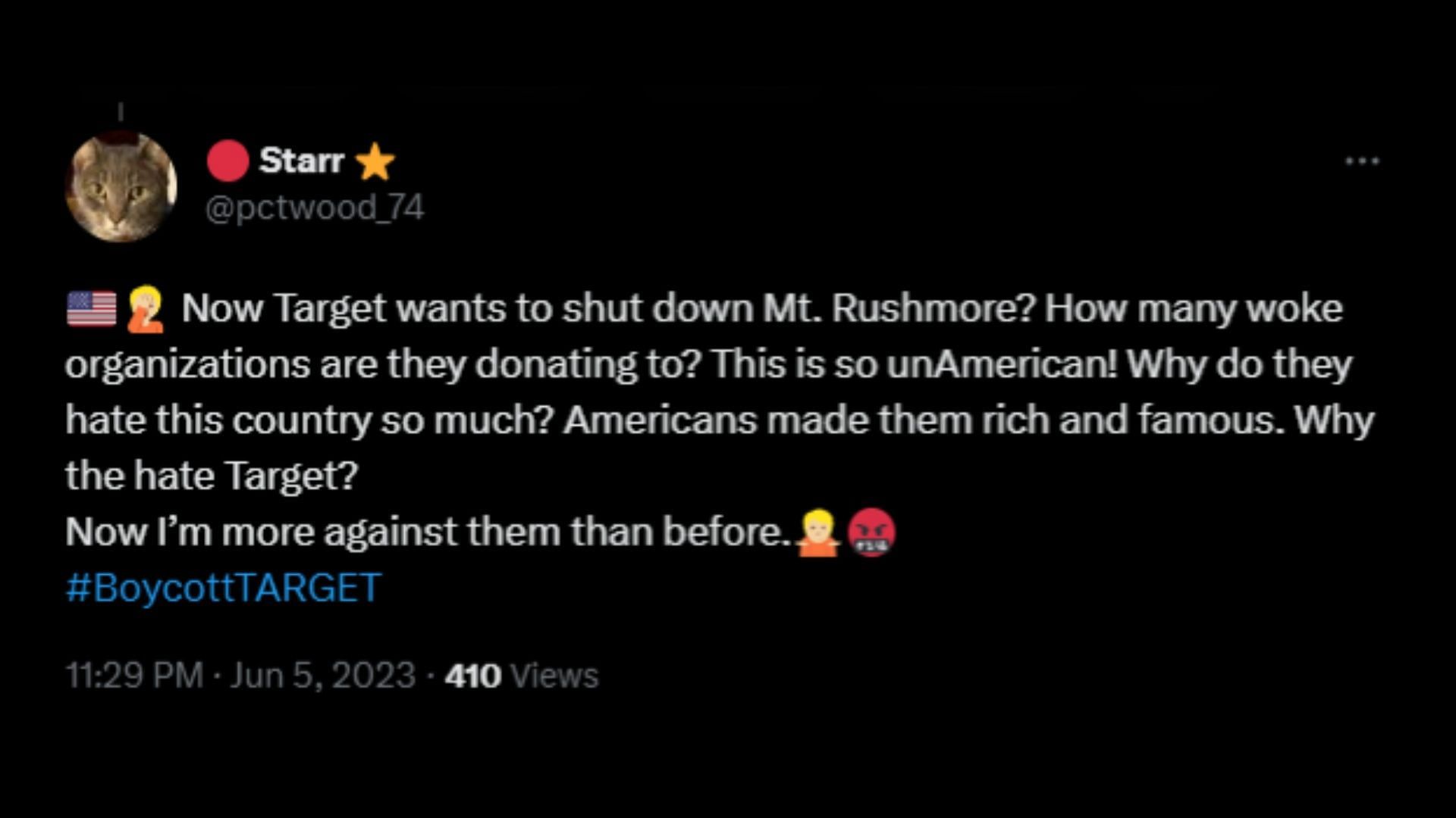 Screenshot of a Twitter user remarking on the retail chain funding an organization trying to remove Mount Rushmore. (Photo via @atensnut/Twitter)