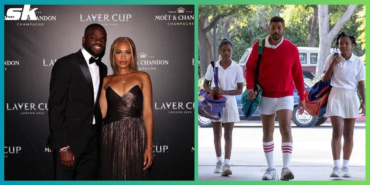 Frances Tiafoe and his girlfriend, Ayan Broomfield (L) and still shot from the movie King Richard (R)