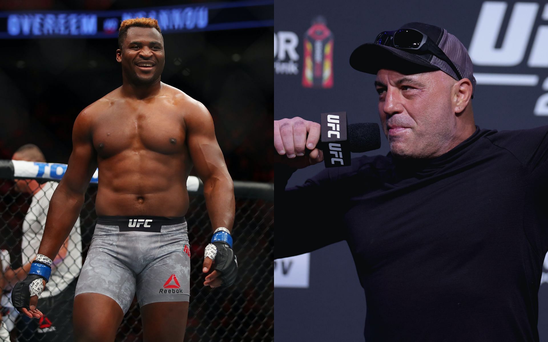 Francis Ngannou (left) and Joe Rogan (right) [Image credits: Getty Images]