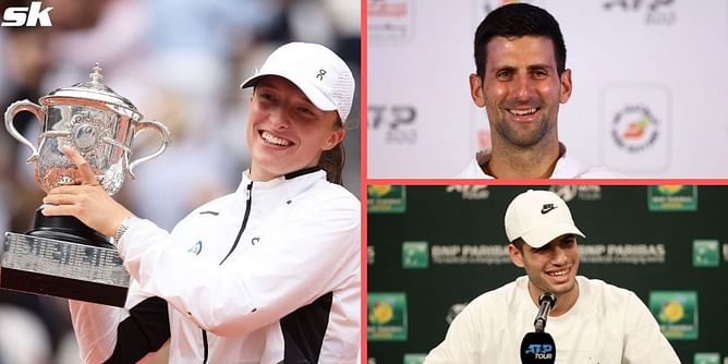 Novak Djokovic and Carlos Alcaraz congratulate Iga Swiatek on winning the French Open