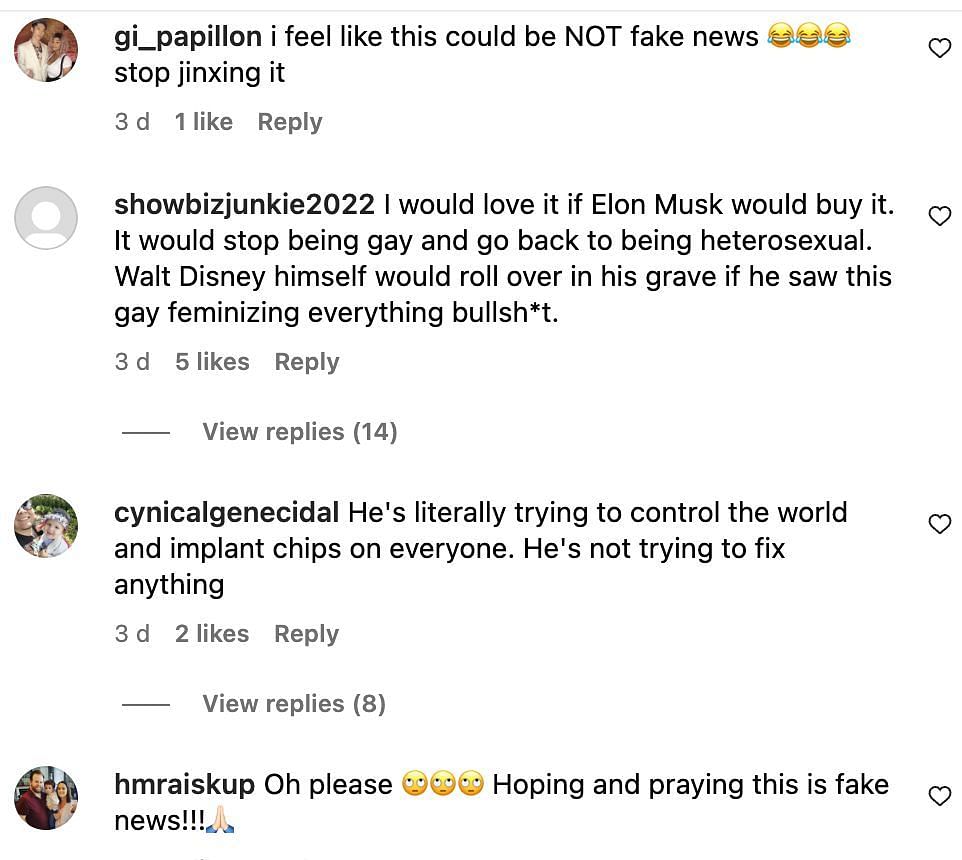 Netizens react to claims about Musk buying Disney World (Image via Instagram)