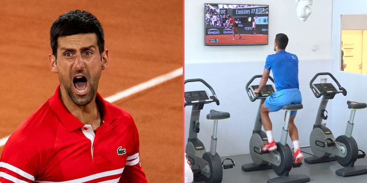 Novak Djokovic spectating 2023 Roland Garros semi-final match between Aryna Sabalenka and Karolina Muchova