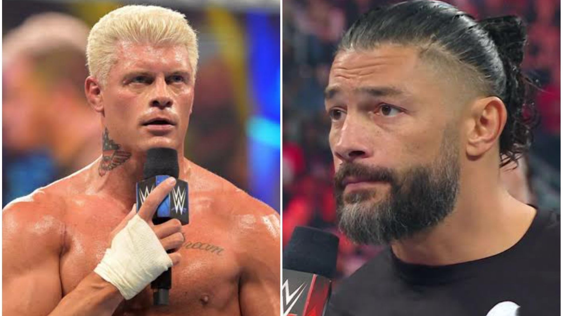 Cody Rhodes (left); Roman Reigns (right)