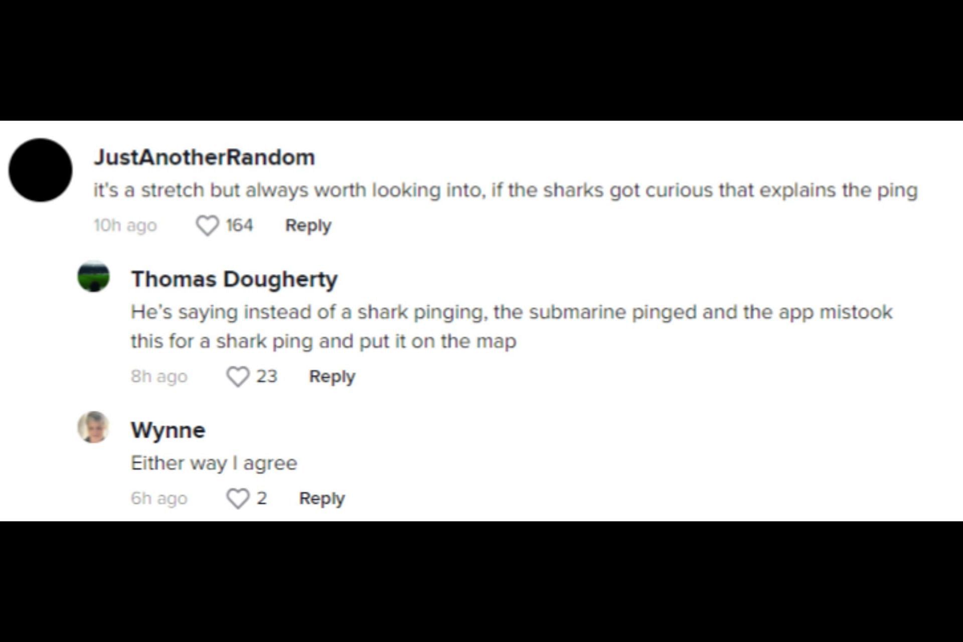 Netizens react to TikToker&#039;s shark-tracker theory. (Image via TikTok/@sqayl)