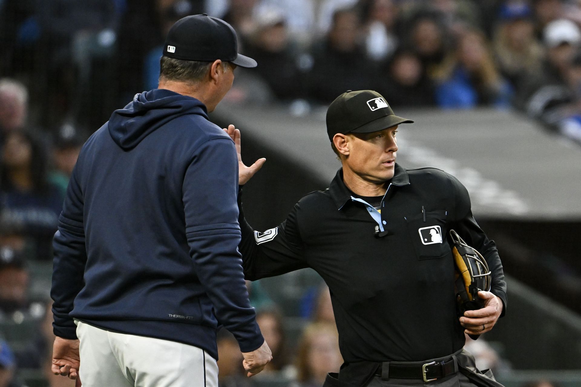 Manager Scott Servais of the Seattle Mariners is ejected by umpire Brian Walsh during the sixth inning against the New York Yankees on Tuesday in Seattle.