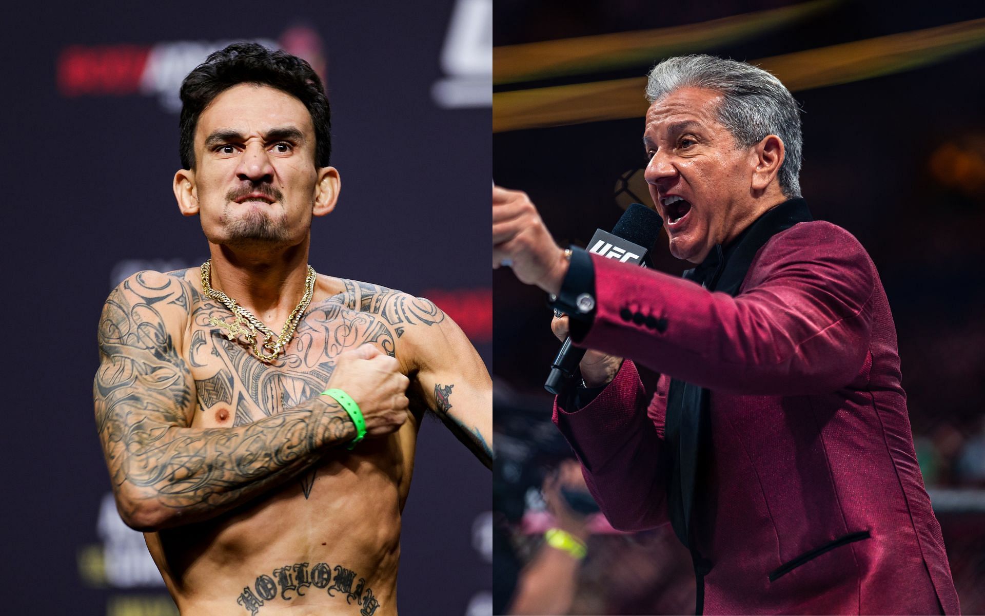 Max Holloway (Left) and Bruce Buffer (Right)