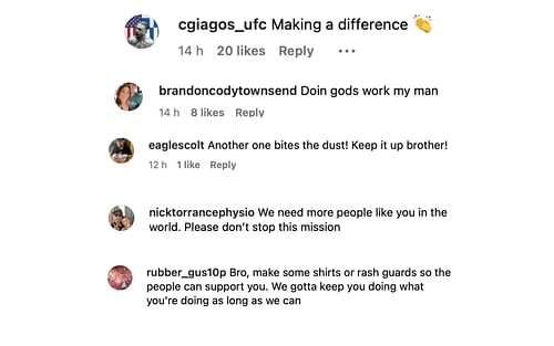 Fans showing their support to Lampros on Instagram. [via Instagram @scrappy135mma]