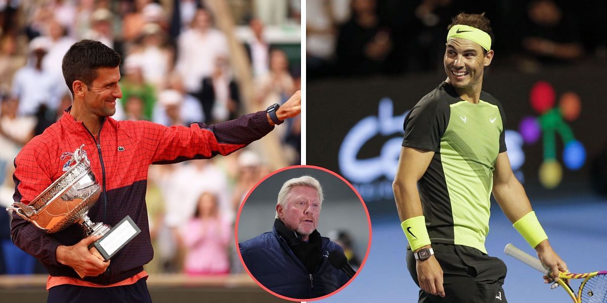 Novak Djokovic (L), Rafael Nadal (R) and Boris Becker (inset) 