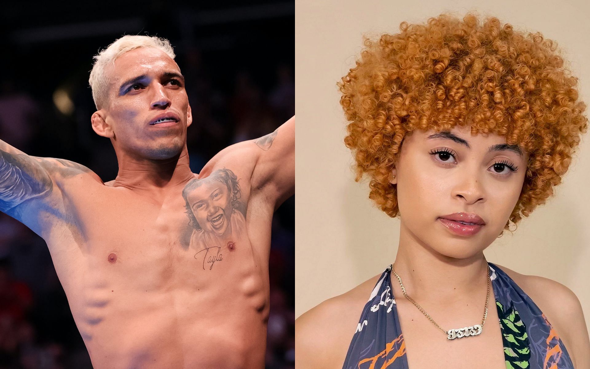Charles Oliveira and Ice Spice [Image credits getty Images and @lilMoonLambo on Twitter]