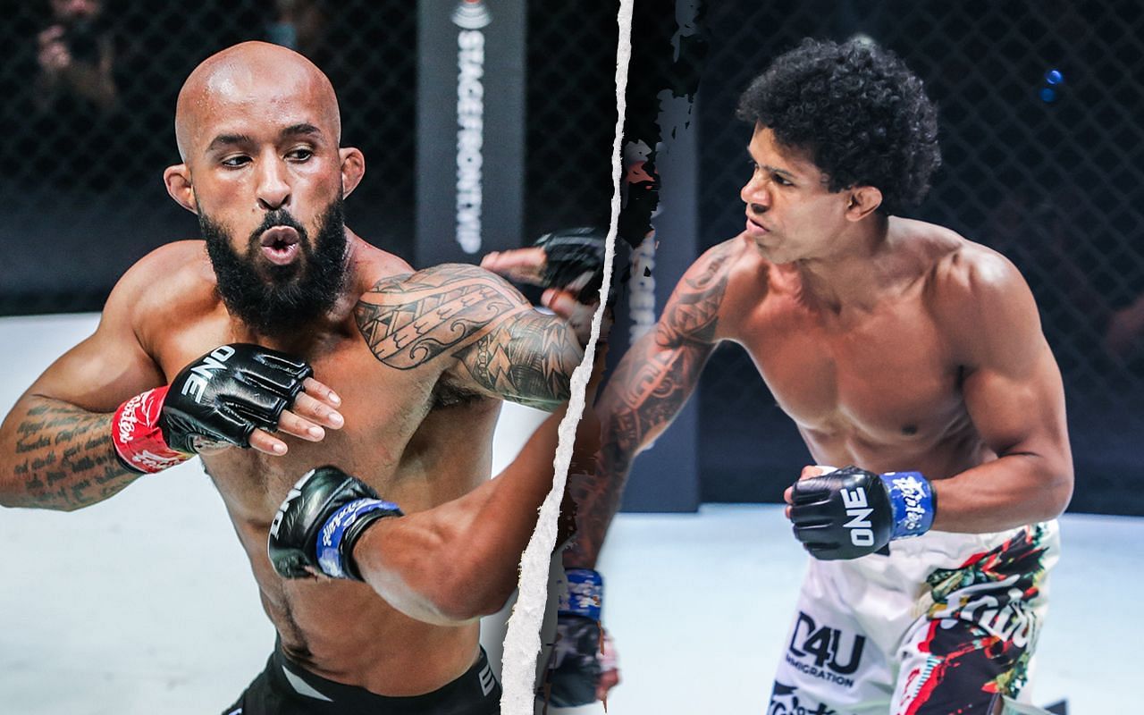 Demetrious Johnson (left) and Adriano Moraes (right).