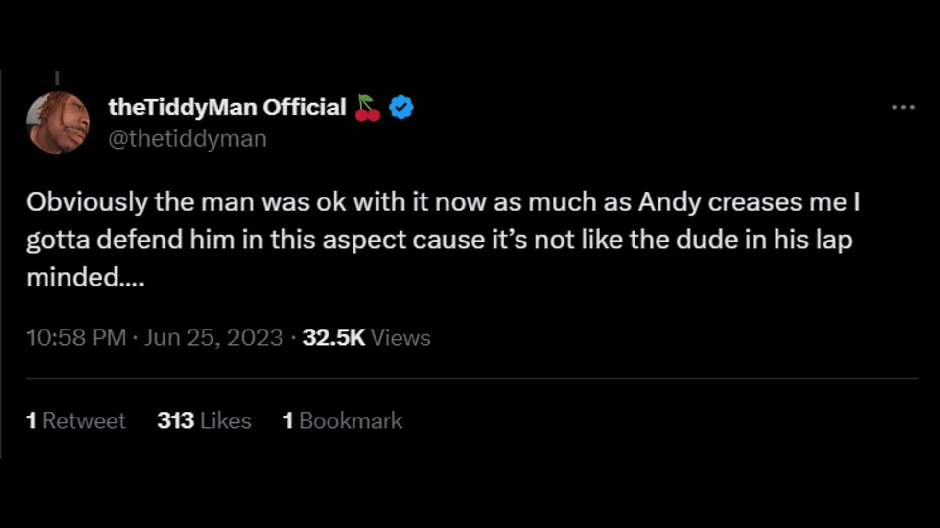 A netizen saying Andy Cohen&#039;s act was totally consensual. (Image via Twitter/theTiddyMan Official)