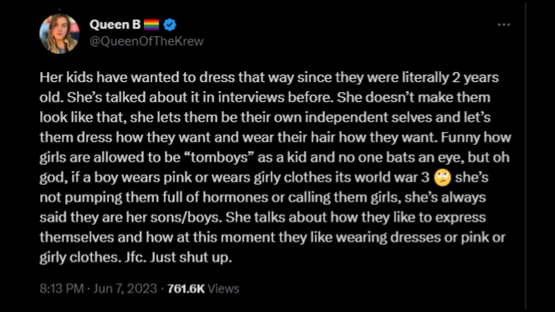 Screenshot of a Twitter user slamming comments against how Megan Fox&#039;s kids dress. (Photo via @EndWokeness/Twitter)