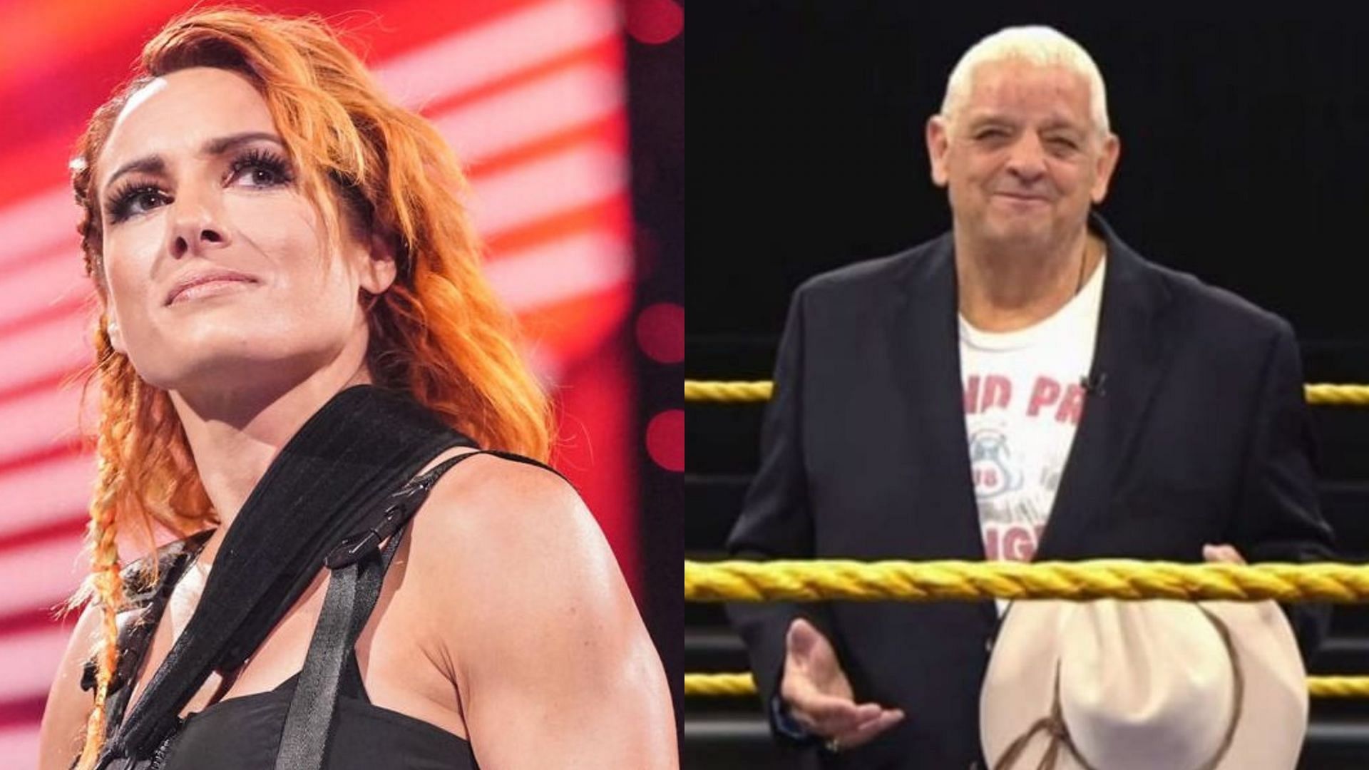 Becky Lynch (left) and WWE Hall of Famer Dusty Rhodes (right)