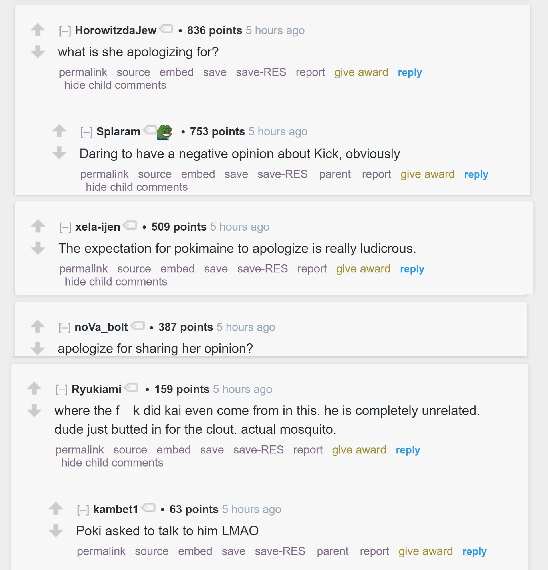 Reddit community discussing the streamers&#039; interaction (Image via r/LivestreamFail)