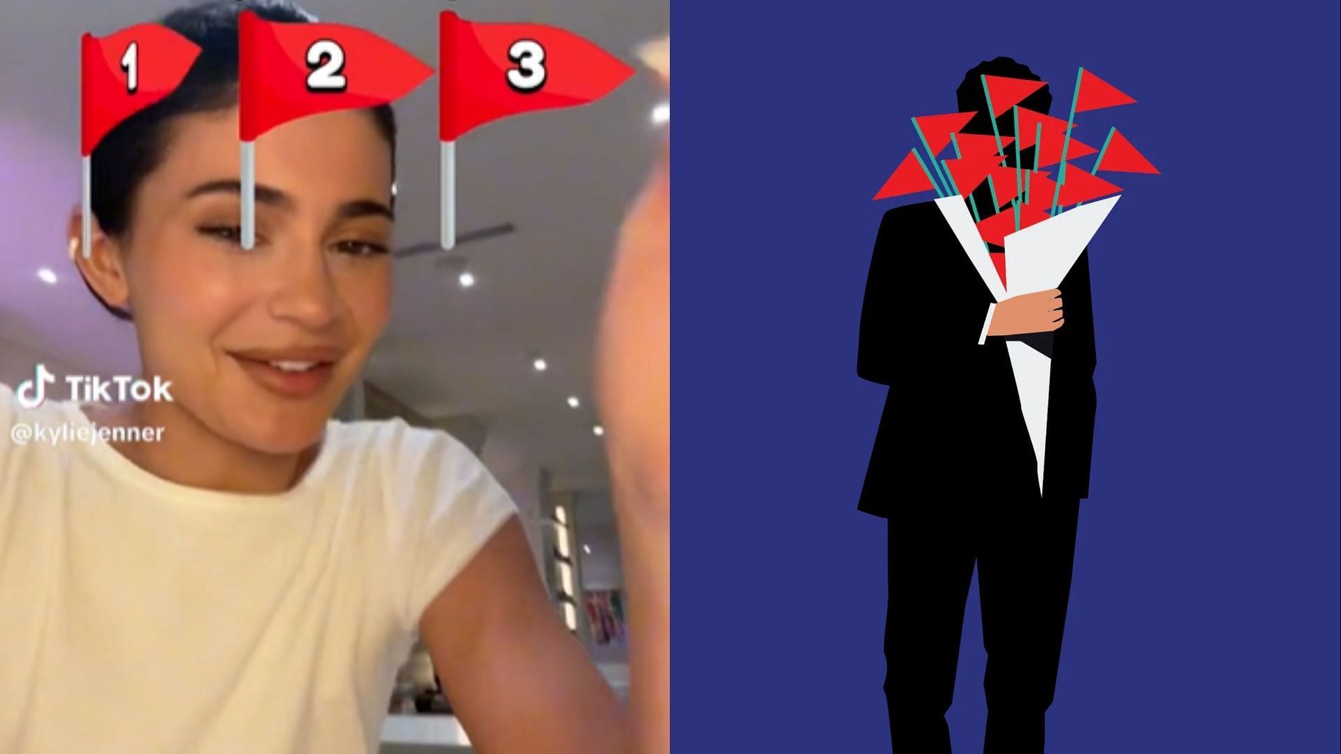 New red flags filter goes viral on TikTok. (Image via TikTok/Kylie Jenner, Illustration by Ben Wiseman)