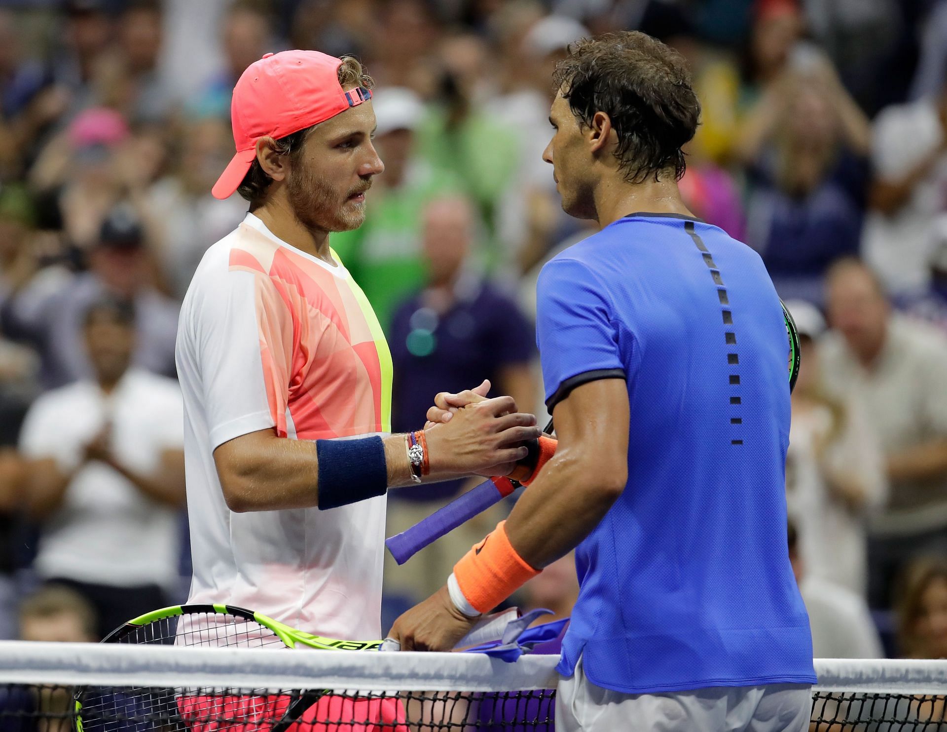 Lucas Pouille and Rafael Nadal at the 2016 US Open