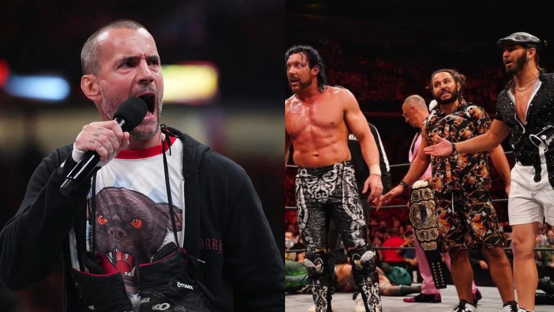 CM Punk(left); The Elite(right)