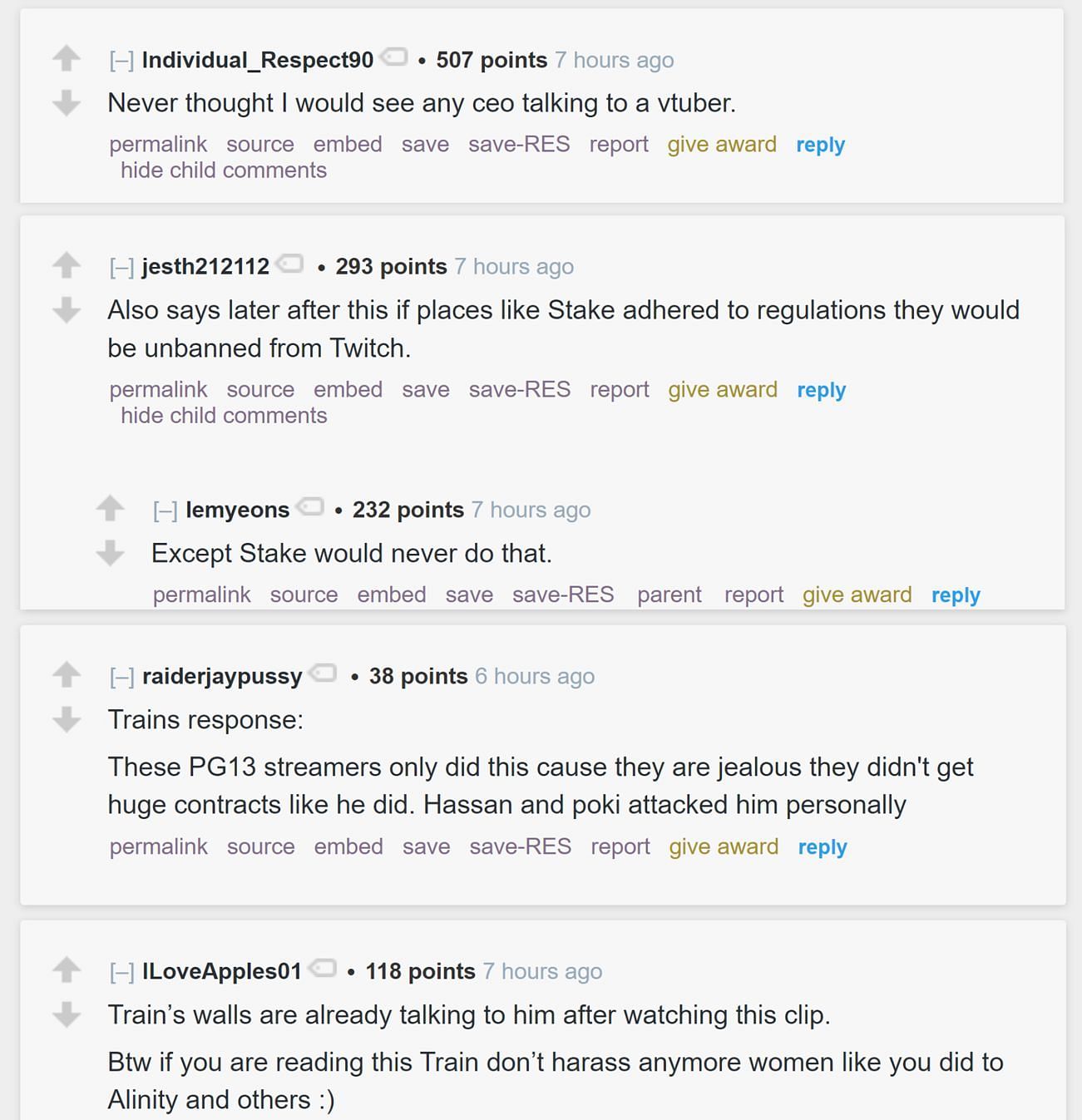 Reddit community sharing their thoughts on the streamers&#039; clip (Image via r/LivestreamFail)