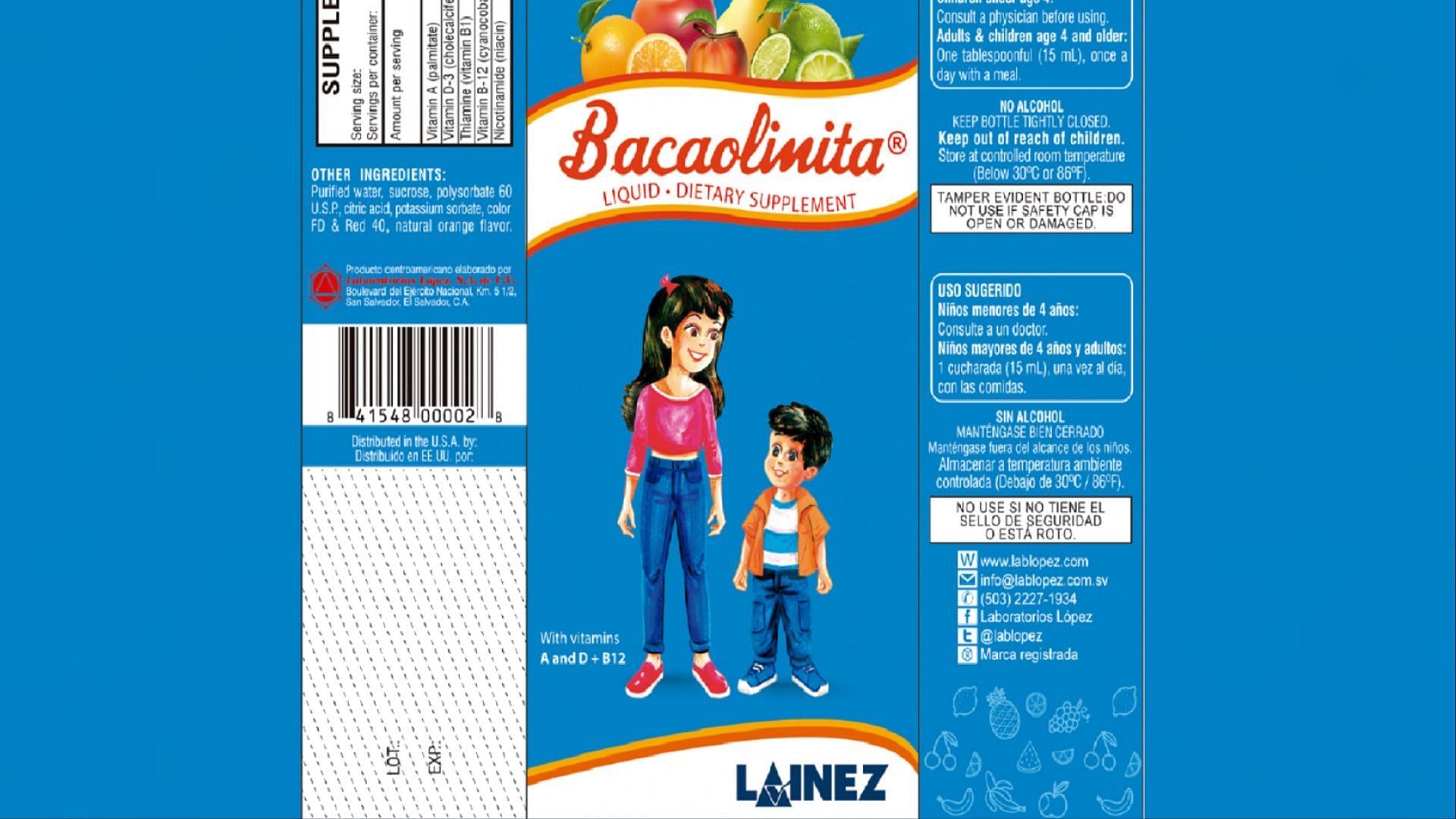 The recalled Bacaolinita dietary supplement product was sold in Delaware, Texas, Rhode Island, and California (Image via FDA)